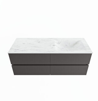 Mondiaz VICA-DLUX 130cm badmeubel onderkast Dark grey 4 lades. Inbouw wastafel CLOUD rechts zonder kraangat, kleur Opalo.