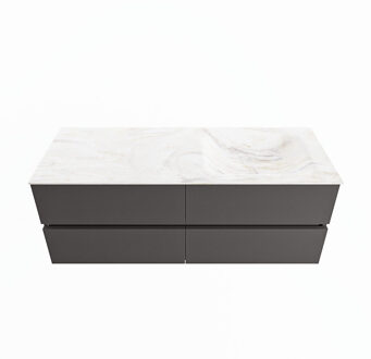 Mondiaz VICA-DLUX 130cm badmeubel onderkast Dark grey 4 lades. Inbouw wastafel CLOUD rechts zonder kraangat, kleur Ostra.