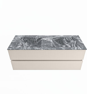 Mondiaz VICA-DLUX 130cm badmeubel onderkast Linen 2 lades. Inbouw wastafel CLOUD dubbel zonder kraangat, kleur Lava.