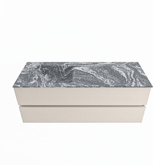 Mondiaz VICA-DLUX 130cm badmeubel onderkast Linen 2 lades. Inbouw wastafel CLOUD links 1 kraangat, kleur Lava.