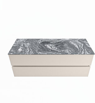 Mondiaz VICA-DLUX 130cm badmeubel onderkast Linen 2 lades. Inbouw wastafel CLOUD midden zonder kraangat, kleur Lava.