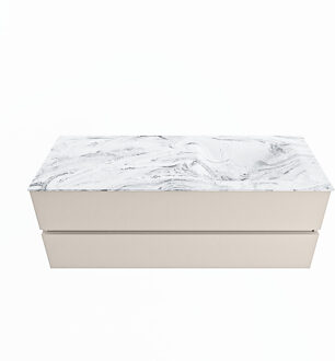 Mondiaz VICA-DLUX 130cm badmeubel onderkast Linen 2 lades. Inbouw wastafel CLOUD rechts 1 kraangat, kleur Glace.