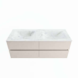Mondiaz VICA-DLUX 130cm badmeubel onderkast Linen 4 lades. Inbouw wastafel CLOUD dubbel zonder kraangat, kleur Opalo.