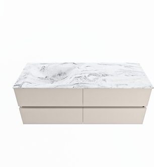 Mondiaz VICA-DLUX 130cm badmeubel onderkast Linen 4 lades. Inbouw wastafel CLOUD links 1 kraangat, kleur Glace.