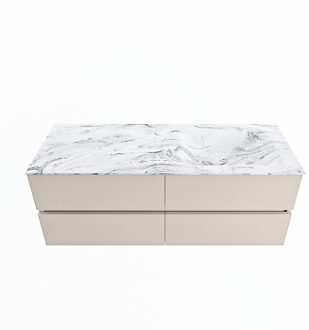 Mondiaz VICA-DLUX 130cm badmeubel onderkast Linen 4 lades. Inbouw wastafel CLOUD rechts 1 kraangat, kleur Glace.