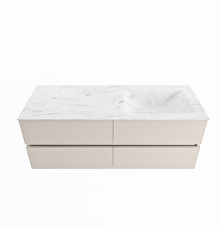 Mondiaz VICA-DLUX 130cm badmeubel onderkast Linen 4 lades. Inbouw wastafel CLOUD rechts 1 kraangat, kleur Opalo.