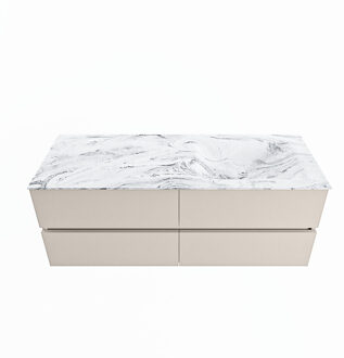 Mondiaz VICA-DLUX 130cm badmeubel onderkast Linen 4 lades. Inbouw wastafel CLOUD rechts zonder kraangat, kleur Glace.