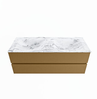 Mondiaz VICA-DLUX 130cm badmeubel onderkast Oro 2 lades. Inbouw wastafel CLOUD dubbel 2 kraangaten, kleur Glace.