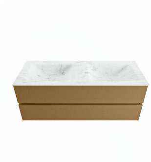 Mondiaz VICA-DLUX 130cm badmeubel onderkast Oro 2 lades. Inbouw wastafel CLOUD dubbel 2 kraangaten, kleur Opalo.