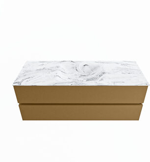 Mondiaz VICA-DLUX 130cm badmeubel onderkast Oro 2 lades. Inbouw wastafel CLOUD midden zonder kraangat, kleur Glace.