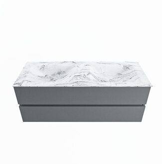 Mondiaz VICA-DLUX 130cm badmeubel onderkast Plata 2 lades. Inbouw wastafel CLOUD dubbel 2 kraangaten, kleur Glace.