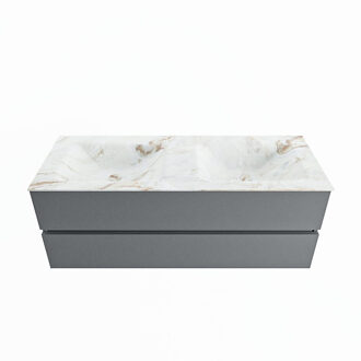 Mondiaz VICA-DLUX 130cm badmeubel onderkast Plata 2 lades. Inbouw wastafel CLOUD dubbel zonder kraangat, kleur Frappe.