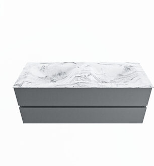 Mondiaz VICA-DLUX 130cm badmeubel onderkast Plata 2 lades. Inbouw wastafel CLOUD dubbel zonder kraangat, kleur Glace.