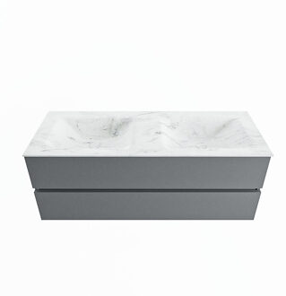 Mondiaz VICA-DLUX 130cm badmeubel onderkast Plata 2 lades. Inbouw wastafel CLOUD dubbel zonder kraangat, kleur Opalo.