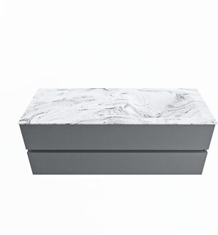 Mondiaz VICA-DLUX 130cm badmeubel onderkast Plata 2 lades. Inbouw wastafel CLOUD rechts zonder kraangat, kleur Glace.