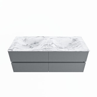 Mondiaz VICA-DLUX 130cm badmeubel onderkast Plata 4 lades. Inbouw wastafel CLOUD dubbel 2 kraangaten, kleur Glace.