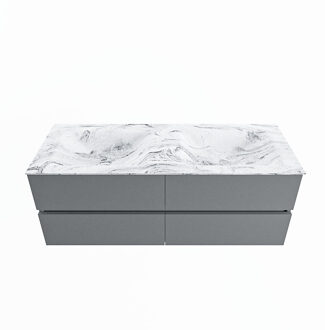 Mondiaz VICA-DLUX 130cm badmeubel onderkast Plata 4 lades. Inbouw wastafel CLOUD dubbel zonder kraangat, kleur Glace.