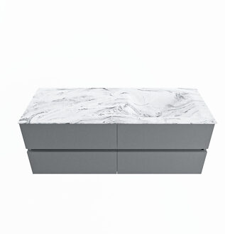 Mondiaz VICA-DLUX 130cm badmeubel onderkast Plata 4 lades. Inbouw wastafel CLOUD rechts zonder kraangat, kleur Glace.