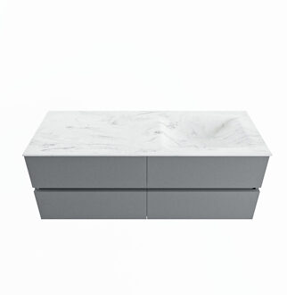 Mondiaz VICA-DLUX 130cm badmeubel onderkast Plata 4 lades. Inbouw wastafel CLOUD rechts zonder kraangat, kleur Opalo.