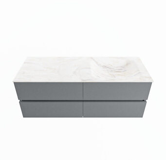 Mondiaz VICA-DLUX 130cm badmeubel onderkast Plata 4 lades. Inbouw wastafel CLOUD rechts zonder kraangat, kleur Ostra.