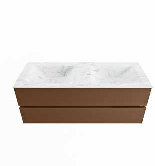 Mondiaz VICA-DLUX 130cm badmeubel onderkast Rust 2 lades. Inbouw wastafel CLOUD dubbel 2 kraangaten, kleur Opalo.