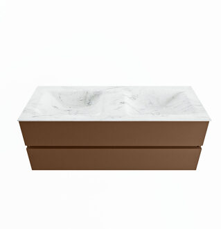 Mondiaz VICA-DLUX 130cm badmeubel onderkast Rust 2 lades. Inbouw wastafel CLOUD dubbel zonder kraangat, kleur Opalo.