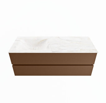 Mondiaz VICA-DLUX 130cm badmeubel onderkast Rust 2 lades. Inbouw wastafel CLOUD links 1 kraangat, kleur Ostra.