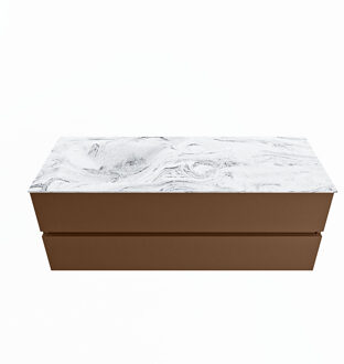 Mondiaz VICA-DLUX 130cm badmeubel onderkast Rust 2 lades. Inbouw wastafel CLOUD links zonder kraangat, kleur Glace.