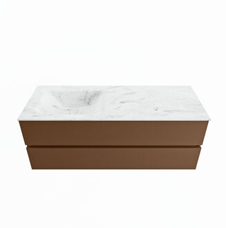 Mondiaz VICA-DLUX 130cm badmeubel onderkast Rust 2 lades. Inbouw wastafel CLOUD links zonder kraangat, kleur Opalo.