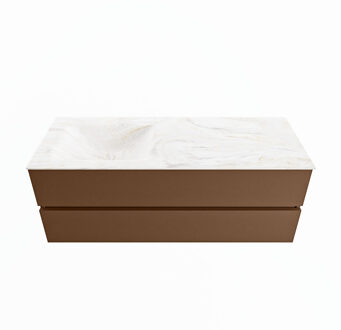 Mondiaz VICA-DLUX 130cm badmeubel onderkast Rust 2 lades. Inbouw wastafel CLOUD links zonder kraangat, kleur Ostra.