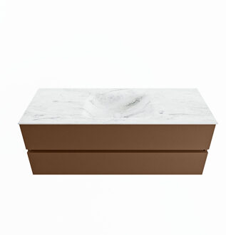 Mondiaz VICA-DLUX 130cm badmeubel onderkast Rust 2 lades. Inbouw wastafel CLOUD midden 1 kraangat, kleur Opalo.