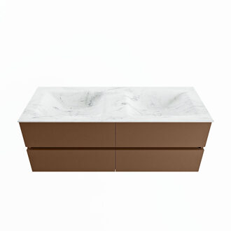 Mondiaz VICA-DLUX 130cm badmeubel onderkast Rust 4 lades. Inbouw wastafel CLOUD dubbel 2 kraangaten, kleur Opalo.