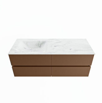 Mondiaz VICA-DLUX 130cm badmeubel onderkast Rust 4 lades. Inbouw wastafel CLOUD links 1 kraangat, kleur Opalo.