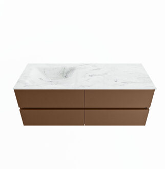 Mondiaz VICA-DLUX 130cm badmeubel onderkast Rust 4 lades. Inbouw wastafel CLOUD links zonder kraangat, kleur Opalo.