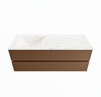 Mondiaz VICA-DLUX 130cm badmeubel onderkast Rust 4 lades. Inbouw wastafel CLOUD links zonder kraangat, kleur Ostra.