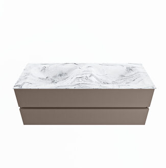 Mondiaz VICA-DLUX 130cm badmeubel onderkast Smoke 2 lades. Inbouw wastafel CLOUD dubbel 2 kraangaten, kleur Glace.