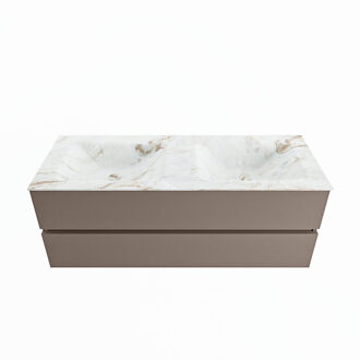 Mondiaz VICA-DLUX 130cm badmeubel onderkast Smoke 2 lades. Inbouw wastafel CLOUD dubbel zonder kraangat, kleur Frappe.