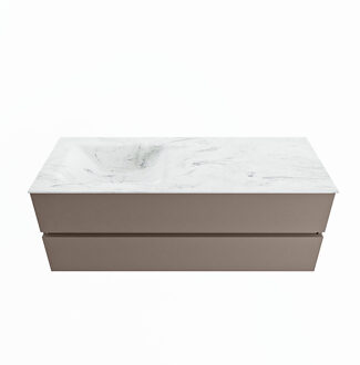 Mondiaz VICA-DLUX 130cm badmeubel onderkast Smoke 2 lades. Inbouw wastafel CLOUD links 1 kraangat, kleur Opalo.