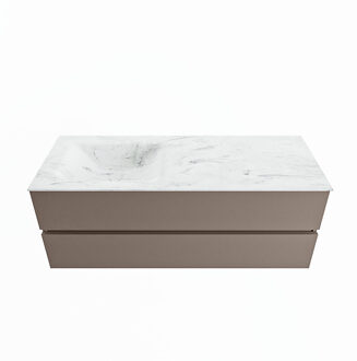 Mondiaz VICA-DLUX 130cm badmeubel onderkast Smoke 2 lades. Inbouw wastafel CLOUD links zonder kraangat, kleur Opalo.