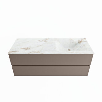 Mondiaz VICA-DLUX 130cm badmeubel onderkast Smoke 2 lades. Inbouw wastafel CLOUD rechts 1 kraangat, kleur Frappe.