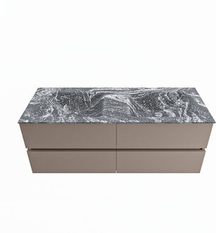 Mondiaz VICA-DLUX 130cm badmeubel onderkast Smoke 4 lades. Inbouw wastafel CLOUD dubbel 2 kraangaten, kleur Lava.