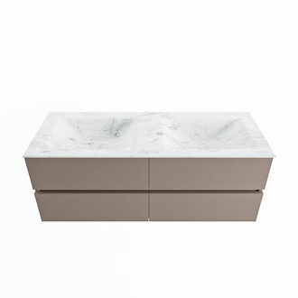 Mondiaz VICA-DLUX 130cm badmeubel onderkast Smoke 4 lades. Inbouw wastafel CLOUD dubbel 2 kraangaten, kleur Opalo.
