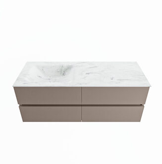 Mondiaz VICA-DLUX 130cm badmeubel onderkast Smoke 4 lades. Inbouw wastafel CLOUD links 1 kraangat, kleur Opalo.