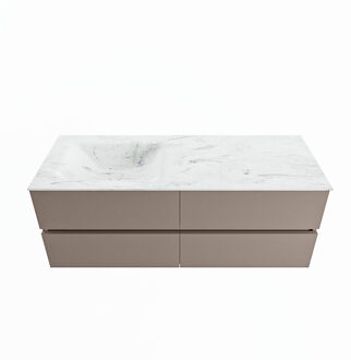 Mondiaz VICA-DLUX 130cm badmeubel onderkast Smoke 4 lades. Inbouw wastafel CLOUD links zonder kraangat, kleur Opalo.