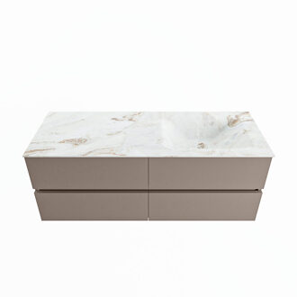 Mondiaz VICA-DLUX 130cm badmeubel onderkast Smoke 4 lades. Inbouw wastafel CLOUD rechts 1 kraangat, kleur Frappe.