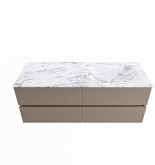 Mondiaz VICA-DLUX 130cm badmeubel onderkast Smoke 4 lades. Inbouw wastafel CLOUD rechts 1 kraangat, kleur Glace.