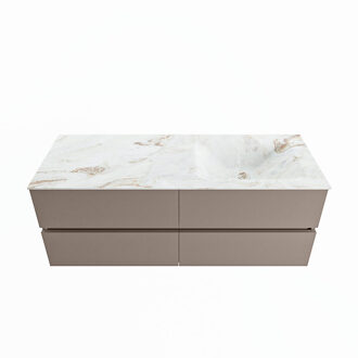 Mondiaz VICA-DLUX 130cm badmeubel onderkast Smoke 4 lades. Inbouw wastafel CLOUD rechts zonder kraangat, kleur Frappe.