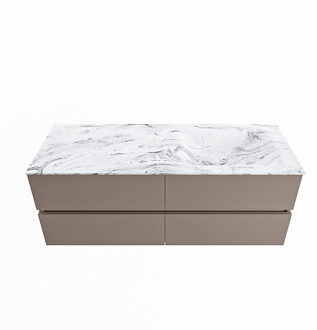 Mondiaz VICA-DLUX 130cm badmeubel onderkast Smoke 4 lades. Inbouw wastafel CLOUD rechts zonder kraangat, kleur Glace.