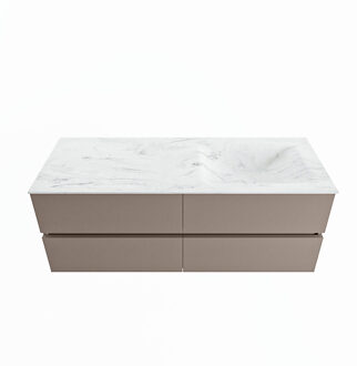 Mondiaz VICA-DLUX 130cm badmeubel onderkast Smoke 4 lades. Inbouw wastafel CLOUD rechts zonder kraangat, kleur Opalo.