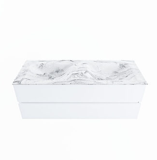 Mondiaz VICA-DLUX 130cm badmeubel onderkast Talc 2 lades. Inbouw wastafel CLOUD dubbel 2 kraangaten, kleur Glace.